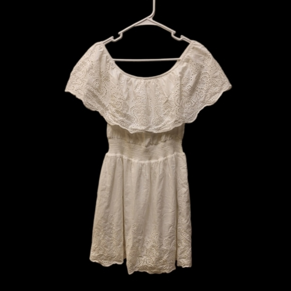 Wishful Park Boho Off Shoulder Embroidered Lined Mini Dress Ivory‎